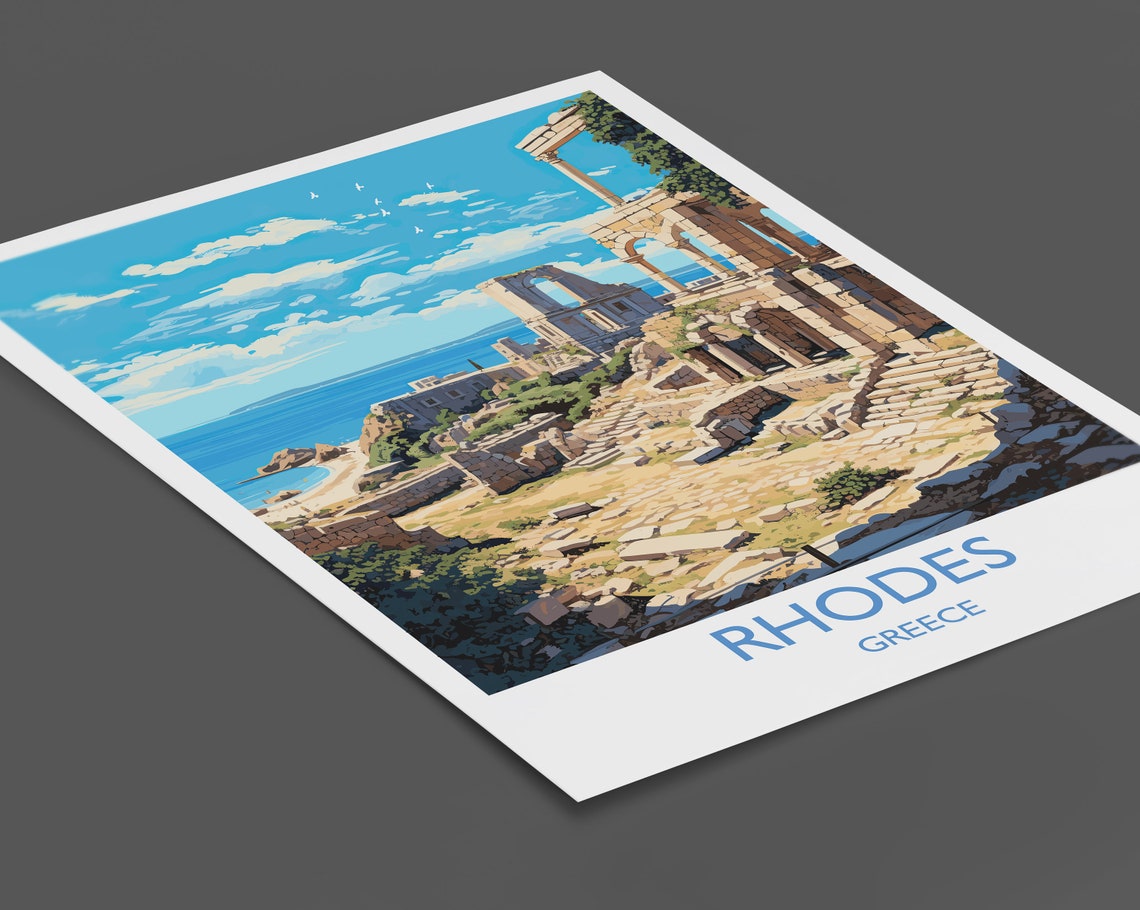 Rhodes Travel Print Travel Poster Of Rhodes Greece Gift Greek Islands Art Rhodes Gift Wall Art Print - Image 2