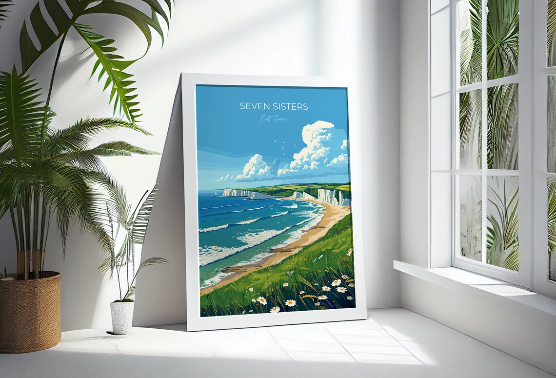 Seven Sisters East Sussex Curving Bay Wildflower Hills Poster - Image 3