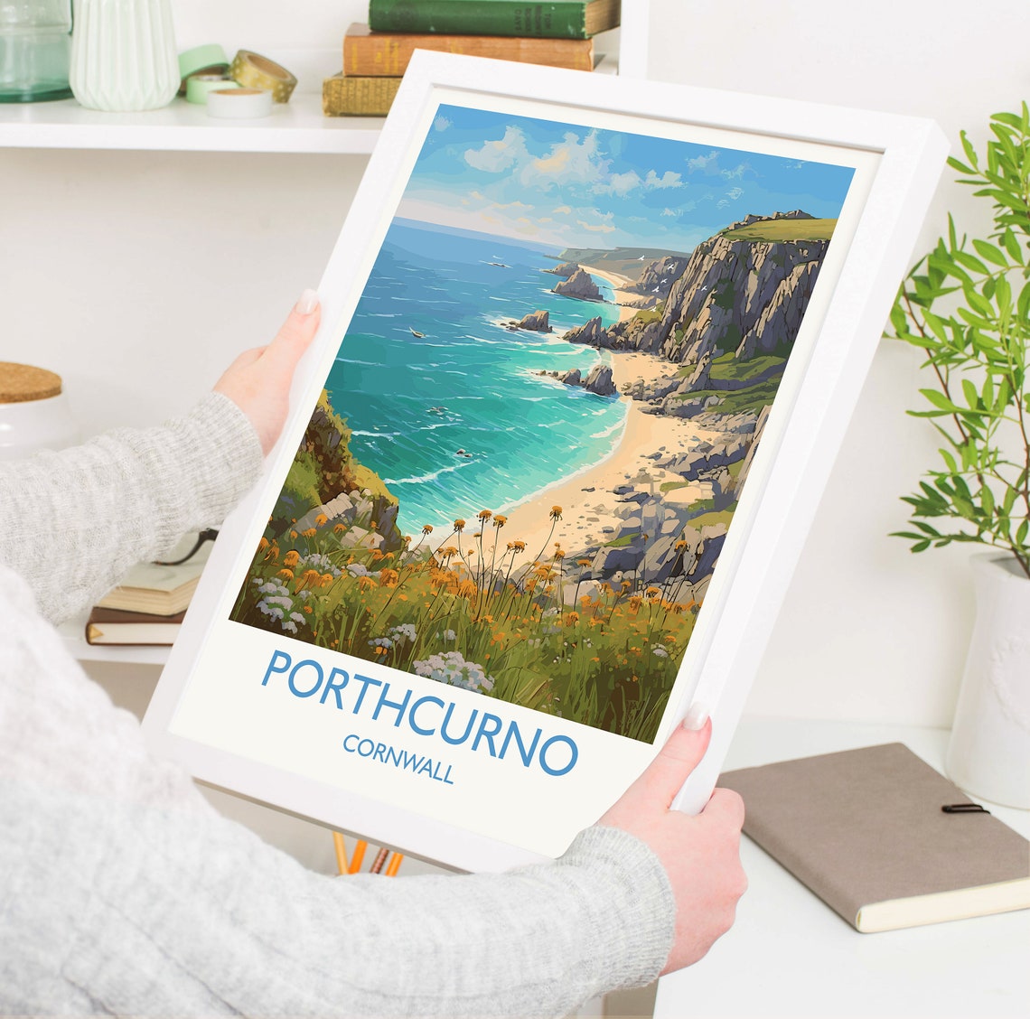 Porthcurno Cornwall England Cliff Beach Wildflower Art Poster - Image 5