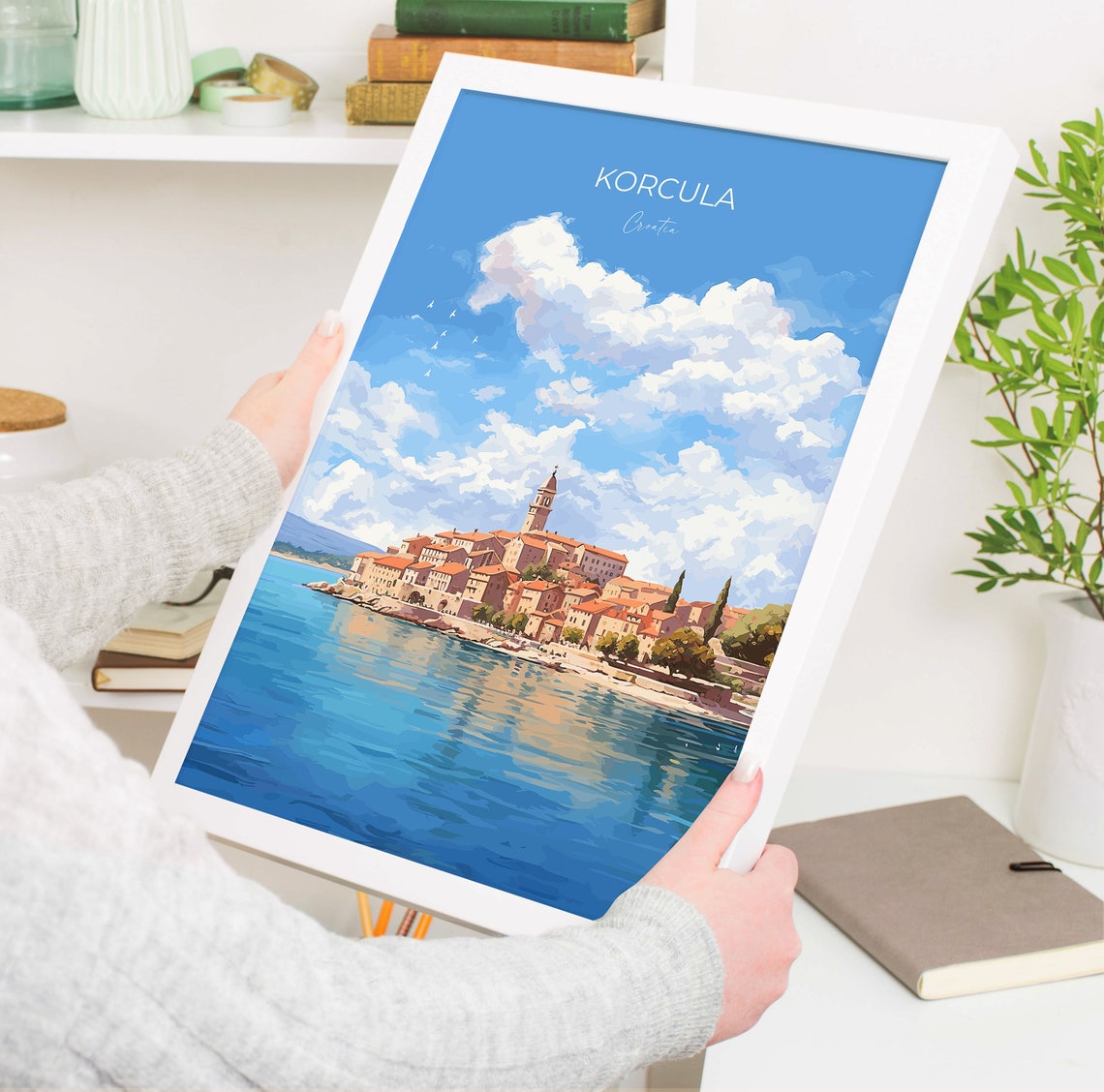 Korcula Croatia Island Old Town Bell Tower Over the Sea Travel Poster - Image 5