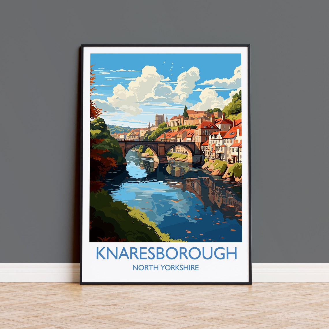 Knaresborough Travel Print Travel Poster Of Knaresborough North Yorkshire Gift England Knaresborough Art Lovers Gift Wall Art Print