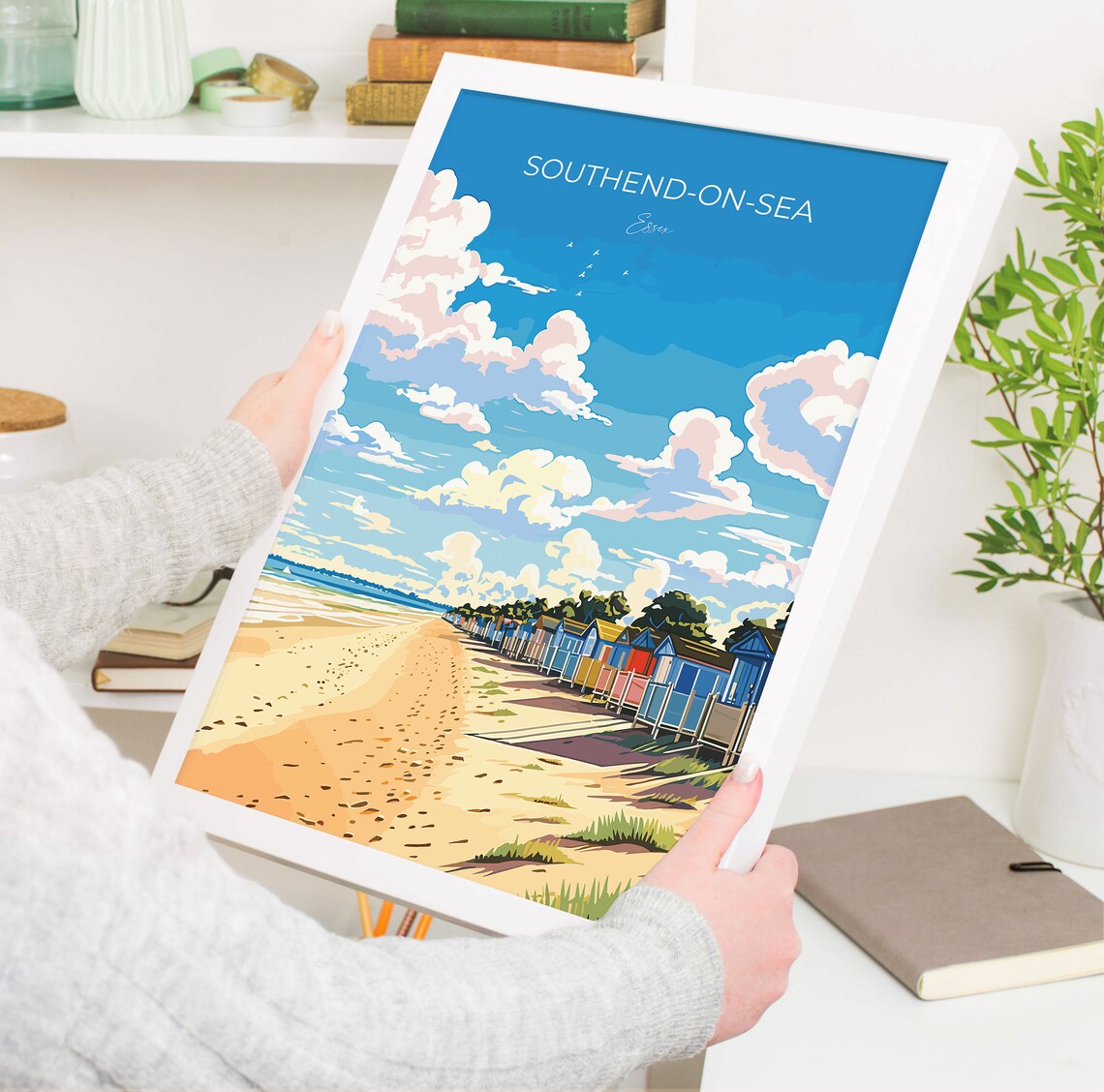Southend On Sea Essex Beach Huts Footprints Sunny Shore Travel Poster - Image 5