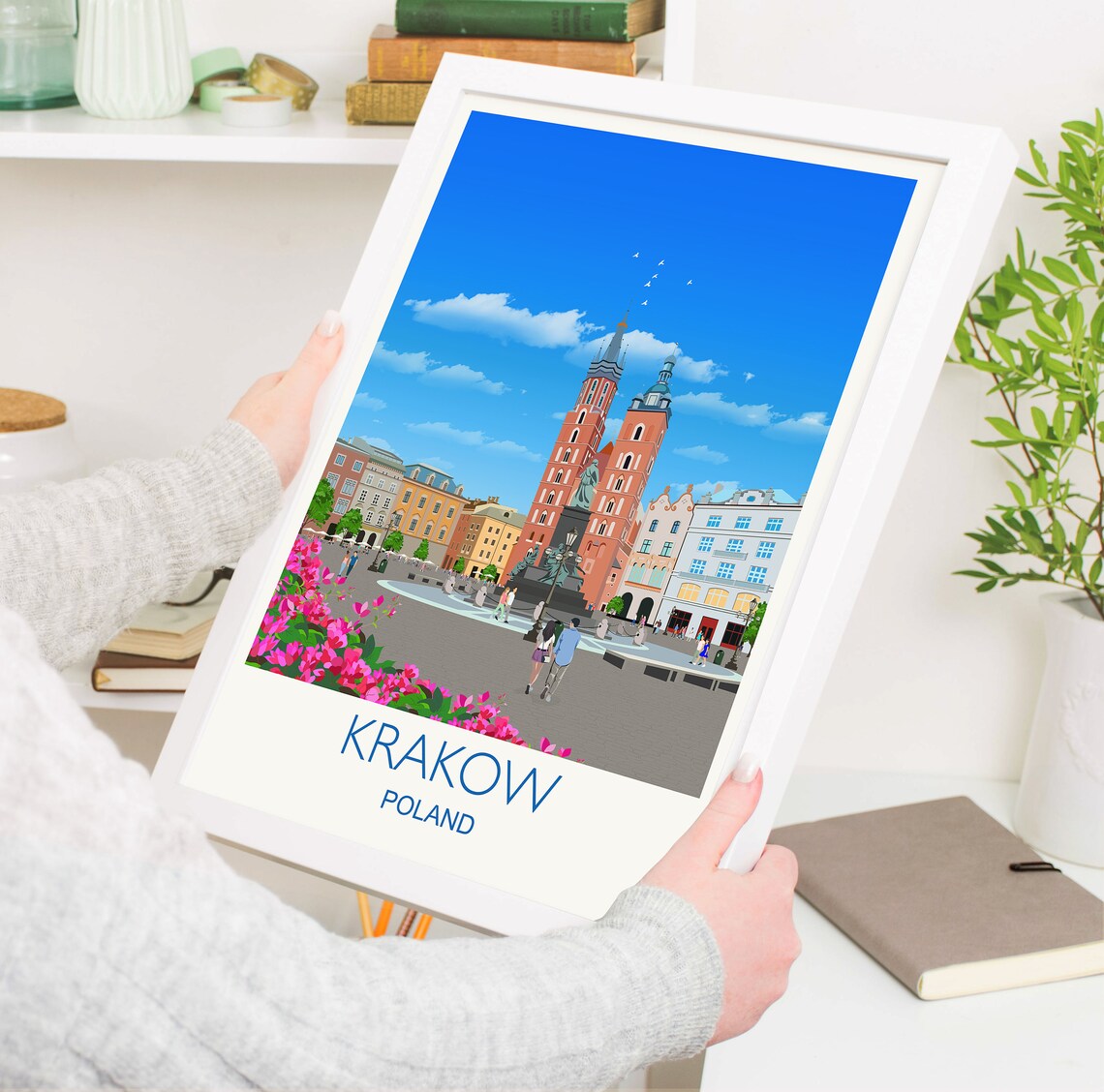 Krakow Poland Historic Square Church Towers City Skyline Art Poster - Image 5
