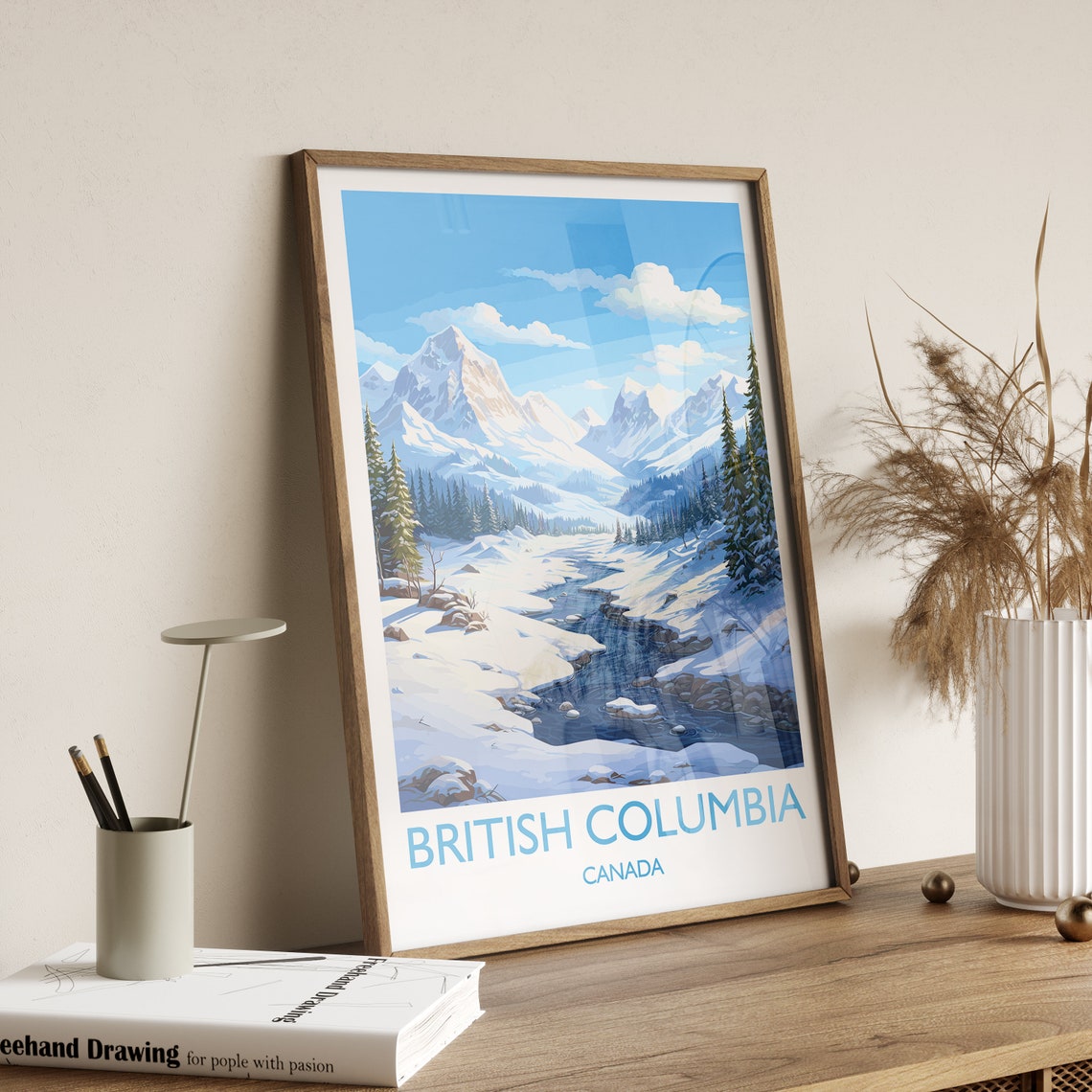 British Columbia Canada Snowy Mountain Stream Alpine Scene Poster - Image 3
