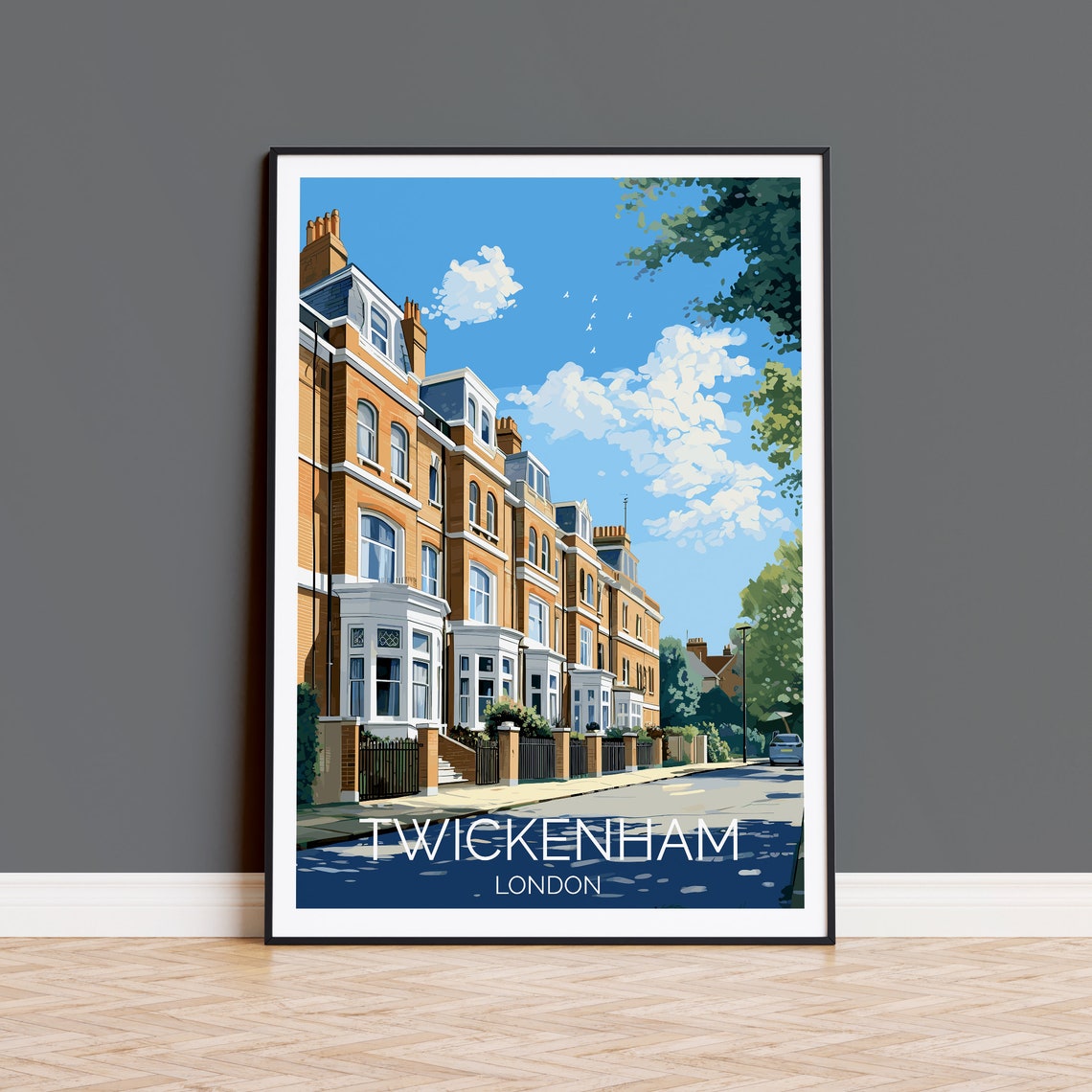 Twickenham London Classic Brick Terrace Street Scene Travel Poster