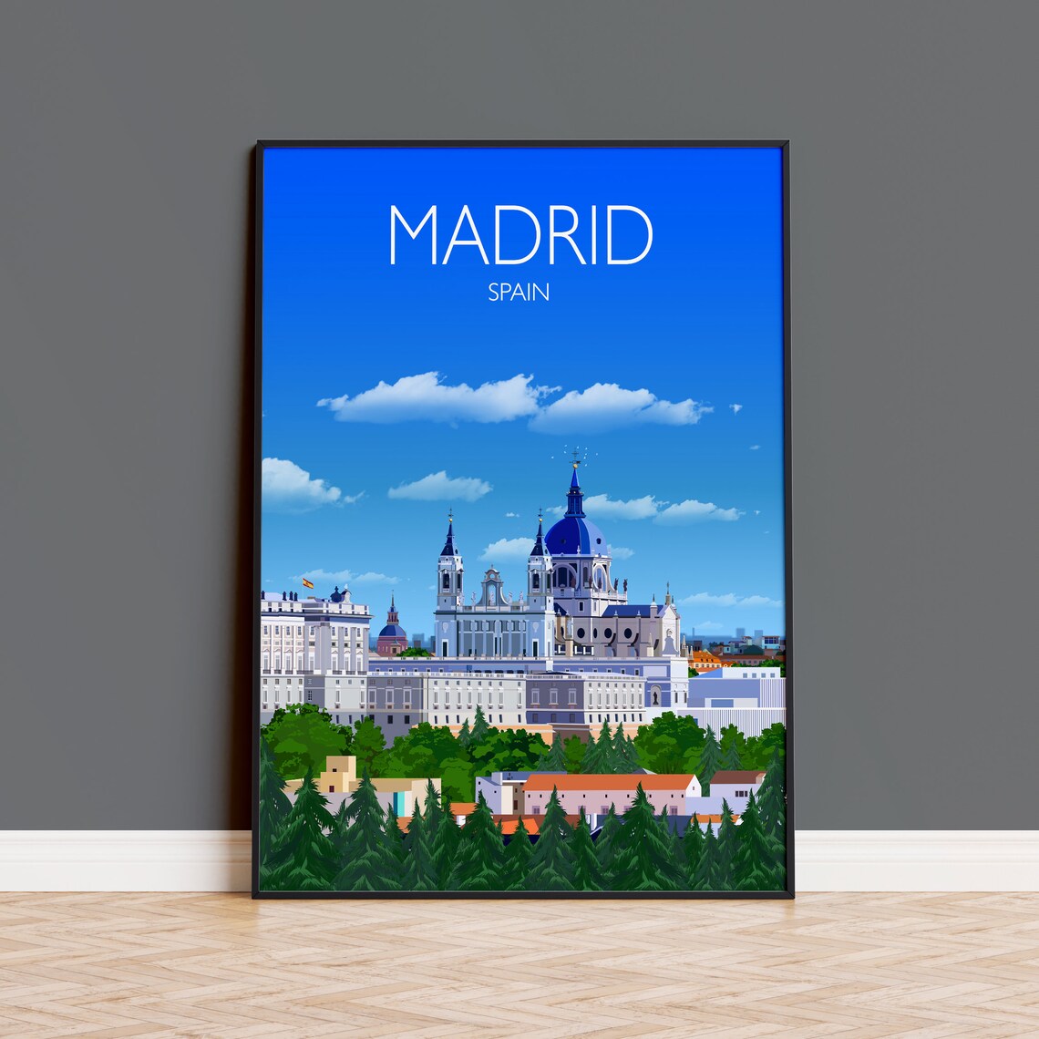 Madrid Travel Poster, Spain Cityscape Art Print