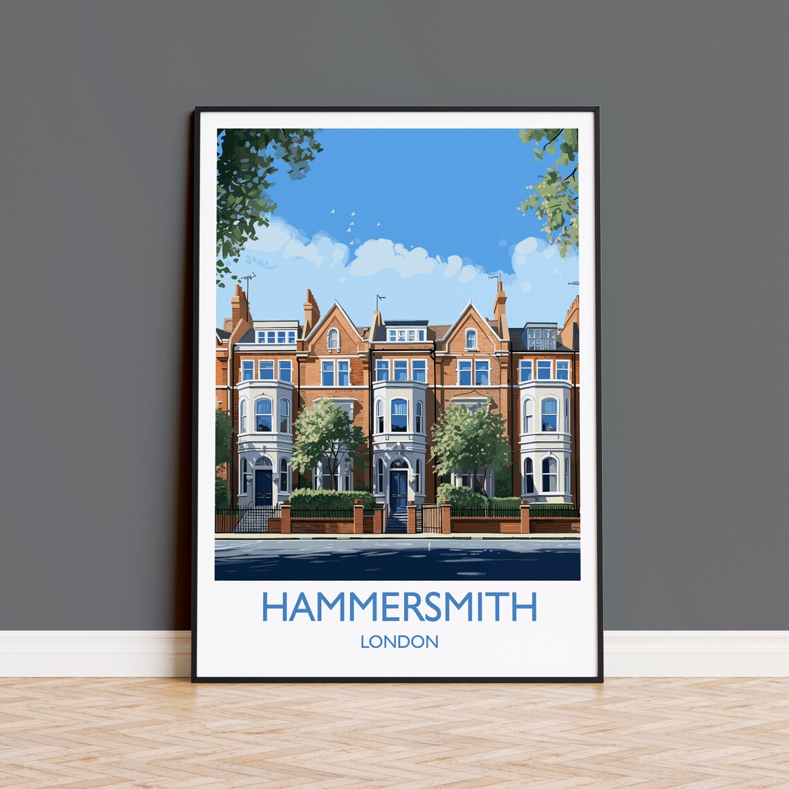 Hammersmith London Victorian Brick Townhouses Street Travel Poster