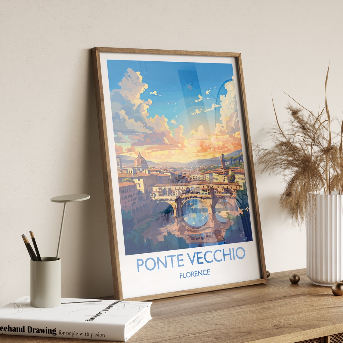 Ponte Vecchio Florence Sunset Bridge Arno River Travel Poster - Image 2