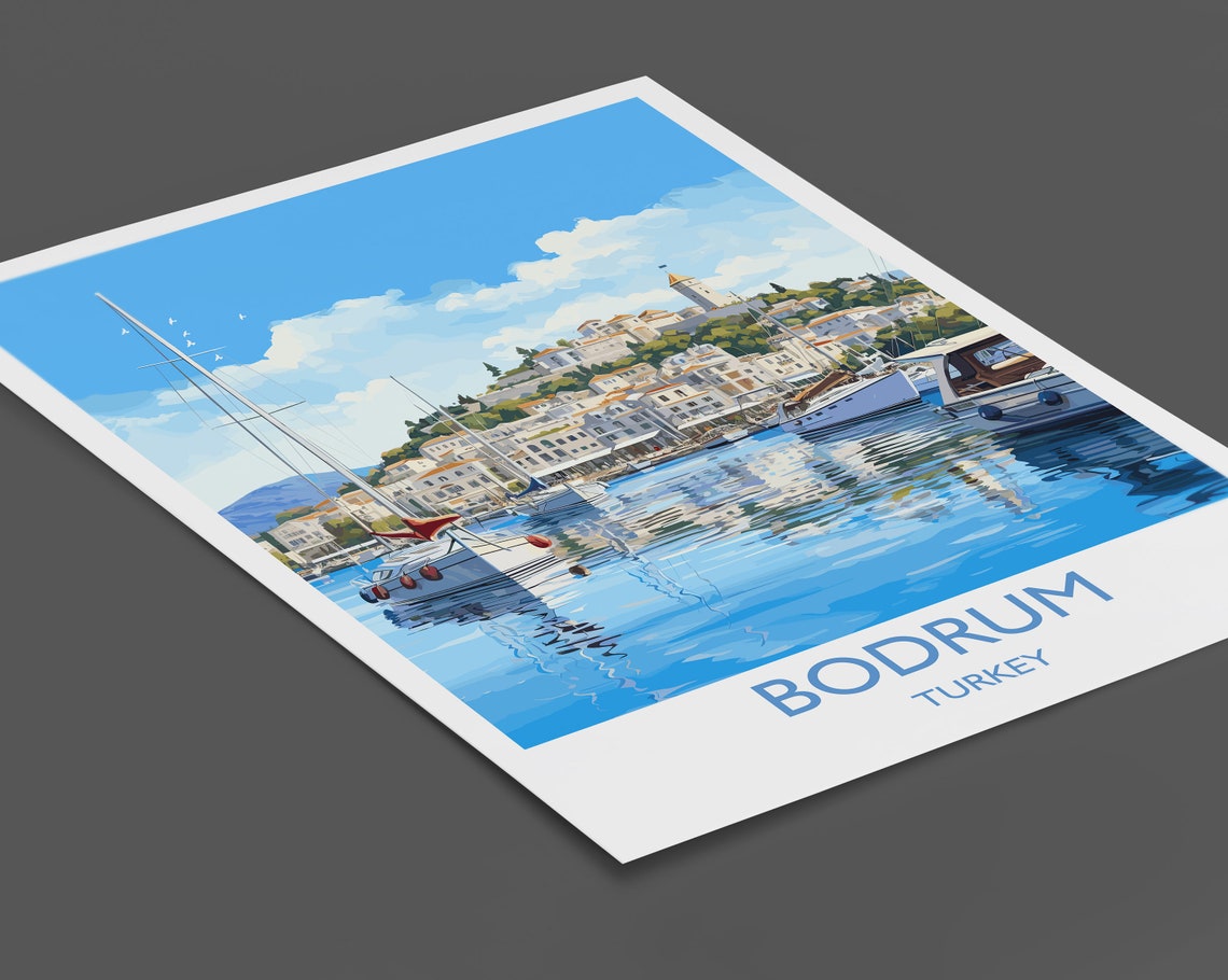 Bodrum Turkey Harbor Sailboats Seafront Hill Town View Poster - Image 2