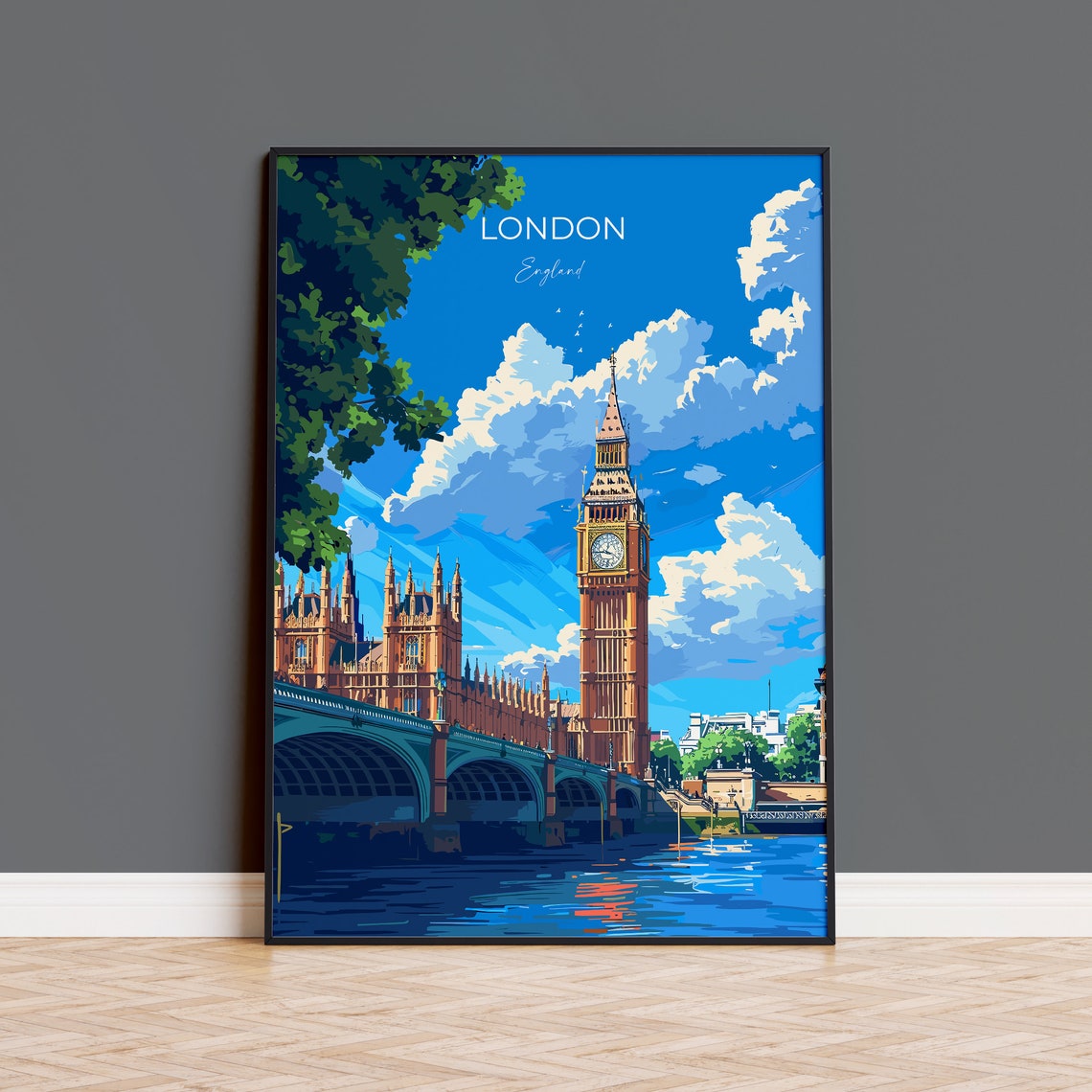 London Big Ben And Westminster Bridge Over The Thames View Poster