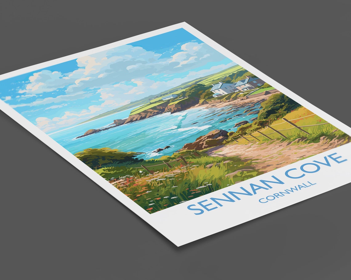 Sennan Cove Cornwall Coastal Path Sea View Cottages Travel Poster - Image 3