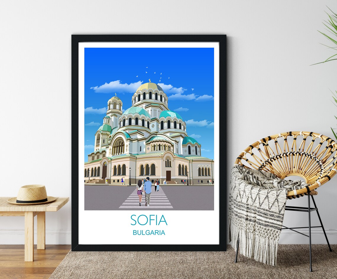Sofia Bulgaria Cathedral Golden Domes City Scene Skyline Art Poster