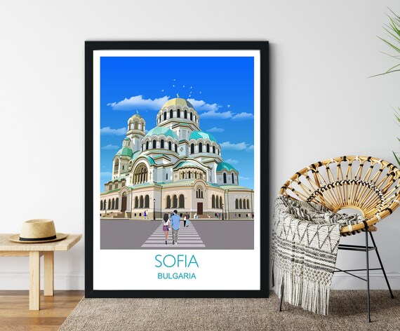 Sofia Bulgaria Cathedral Golden Domes City Scene Skyline Art Poster