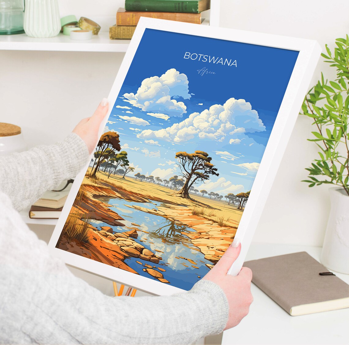Botswana Africa Savanna Waterhole Bright Sky Vintage Travel Poster - Image 5