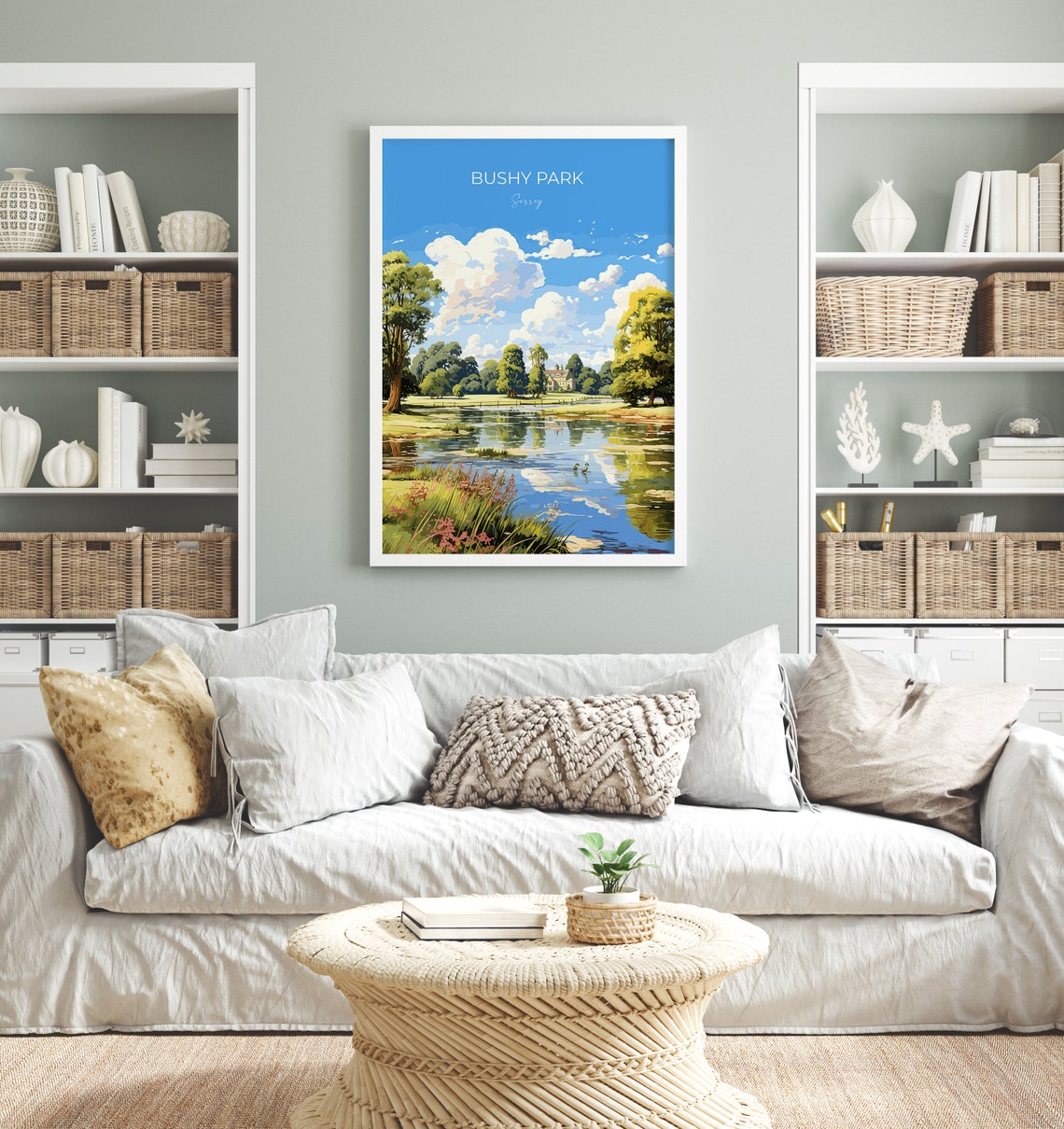 Bushy Park Surrey Pond Swans Parkland Trees Vintage Script Poster - Image 4