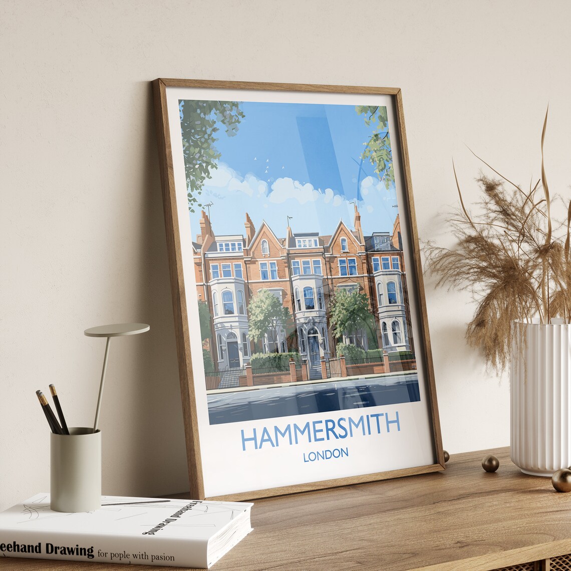 Hammersmith London Victorian Brick Townhouses Street Travel Poster - Image 3