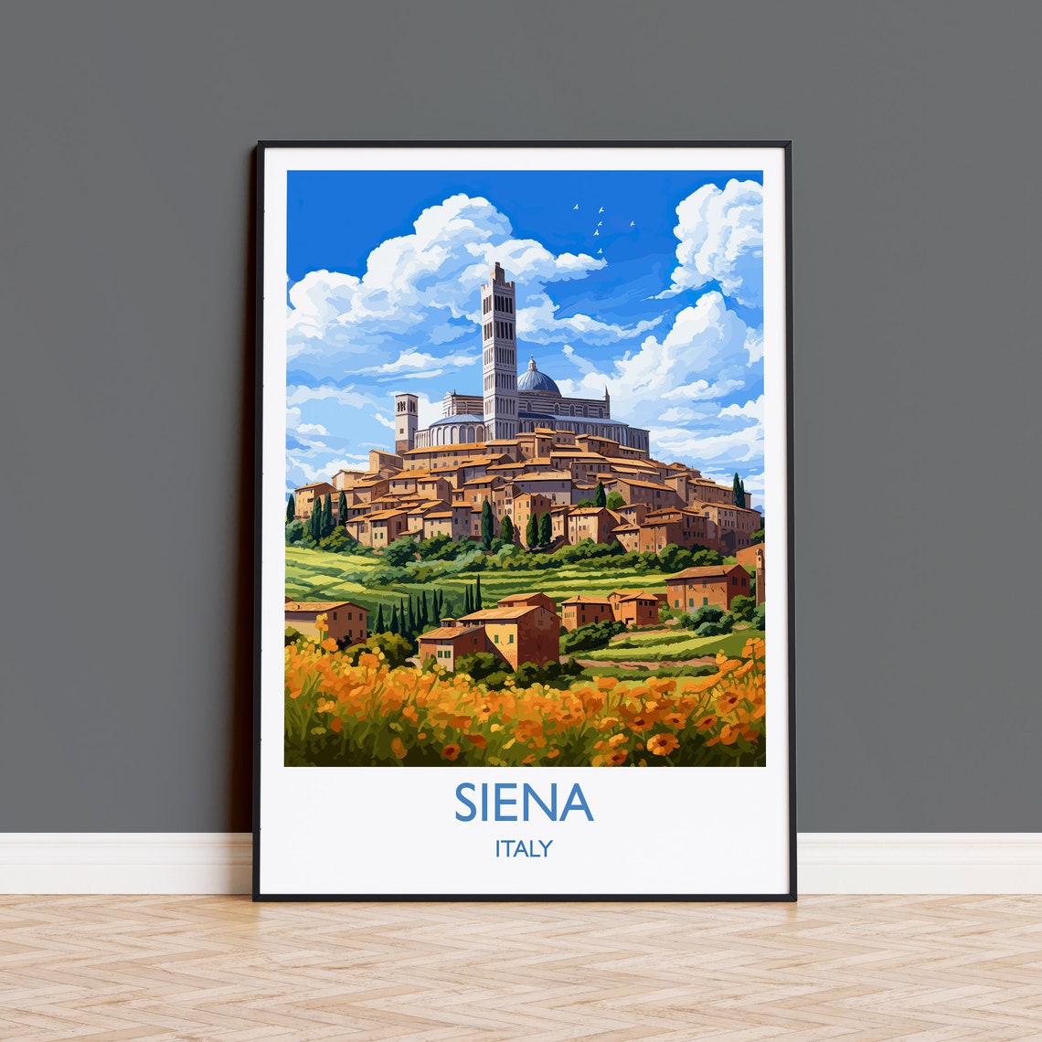 Siena Italy Historic Cathedral Hilltop Tuscan Town Travel Poster