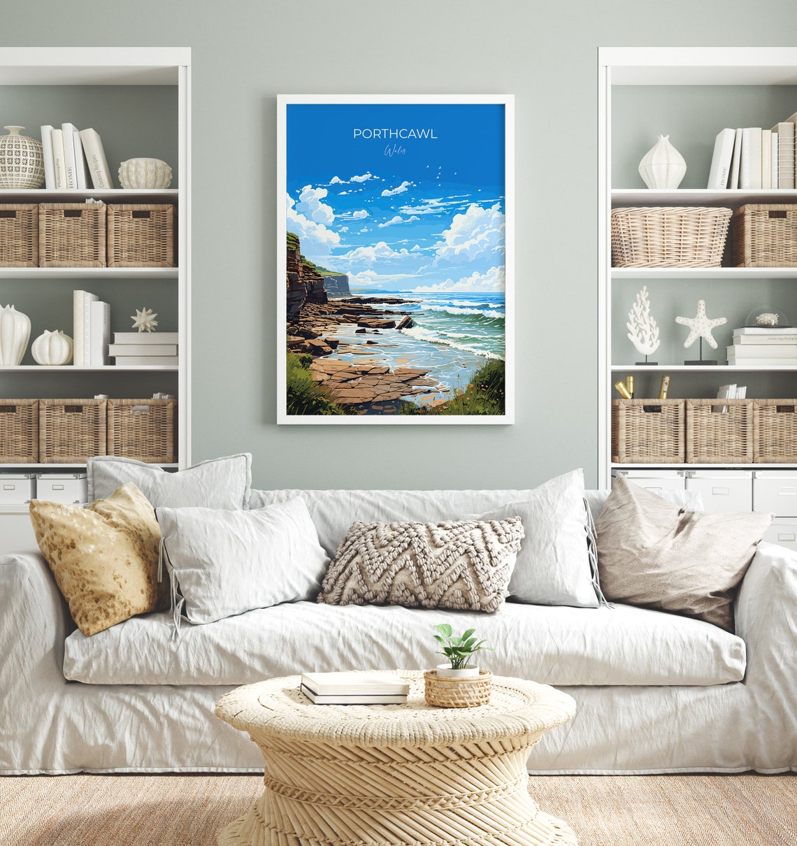 Porthcawl Wales Rugged Shore Cliffs Crashing Waves Seascape Poster - Image 4