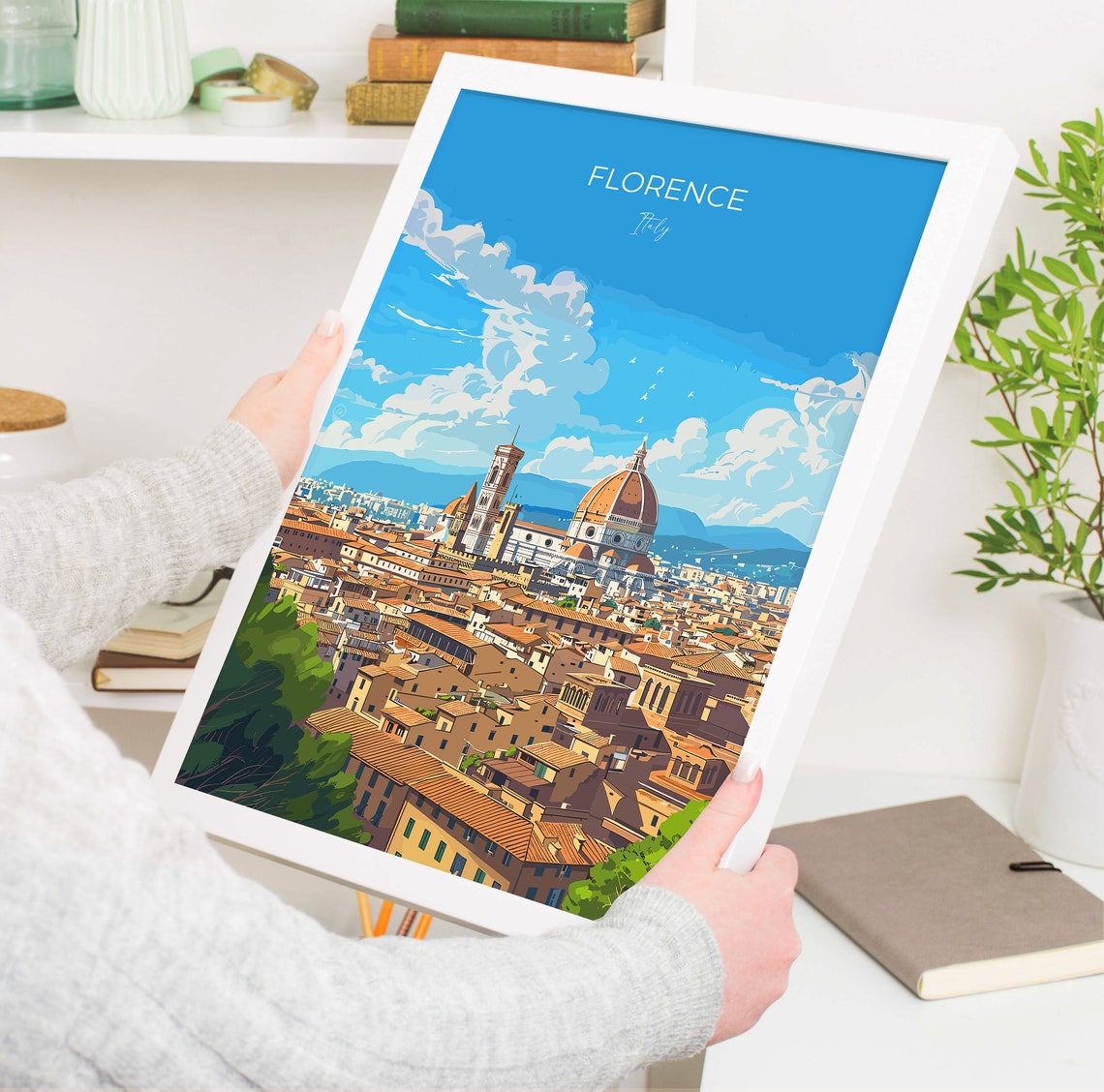 Florence Italy Duomo Red Dome Rooftops Skyline Travel Poster - Image 5