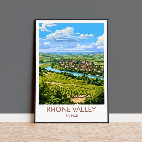 Rhone Valley France Vineyard River Village Wine Country Art Poster