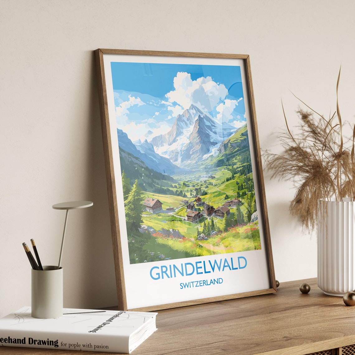 Grindelwald Switzerland Alpine Village Peaks Travel Poster Wall Decor - Image 3