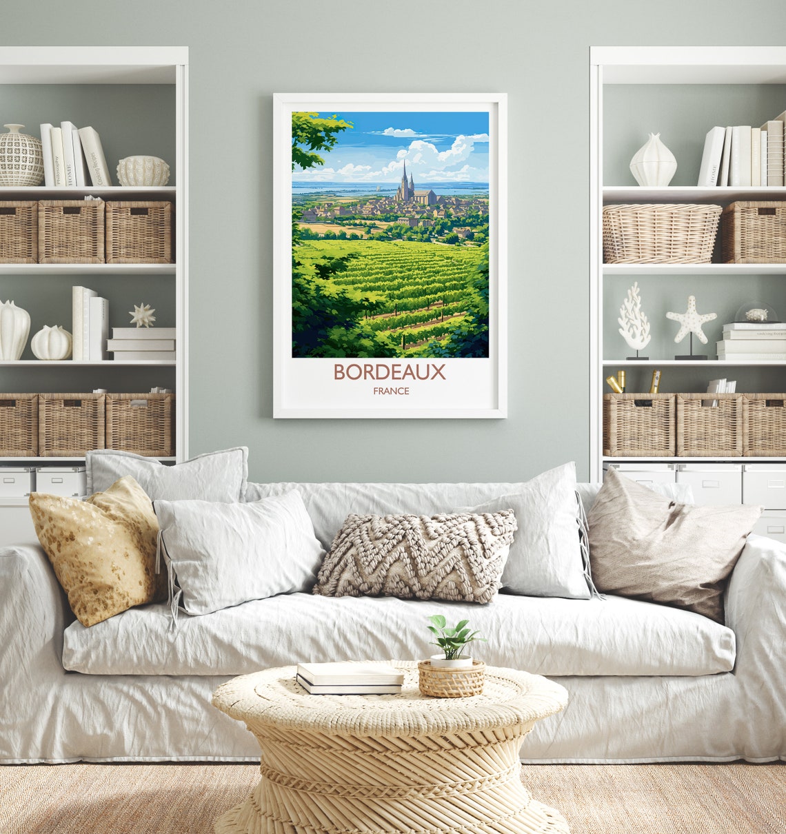 Bordeaux France Rolling Vineyards Church Spire Landscape Poster - Image 4