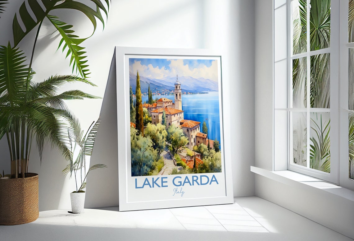 Lake Garda Watercolour Print Travel Poster Of Lake Garda Italy Lake Garda Gift Travel Watercolour Gift - Image 3