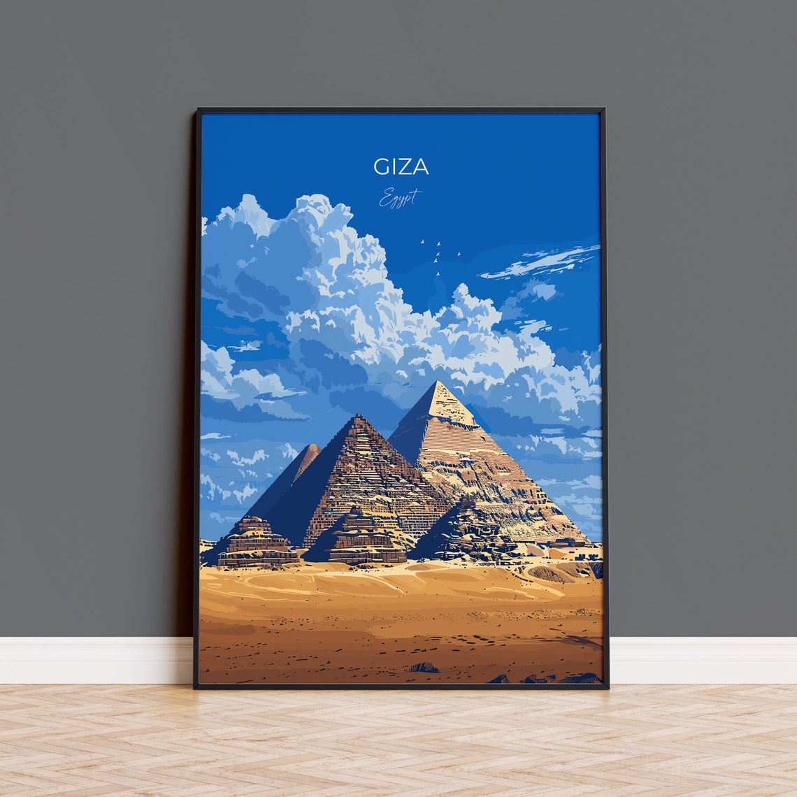 Giza Egypt Pyramids Desert Landmark Vintage Style Travel Poster