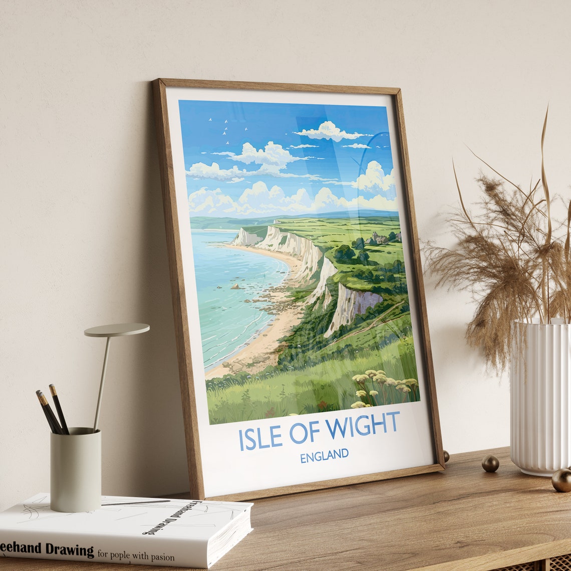 Isle Of Wight England White Cliffs Beach Coastline Art Poster - Image 3