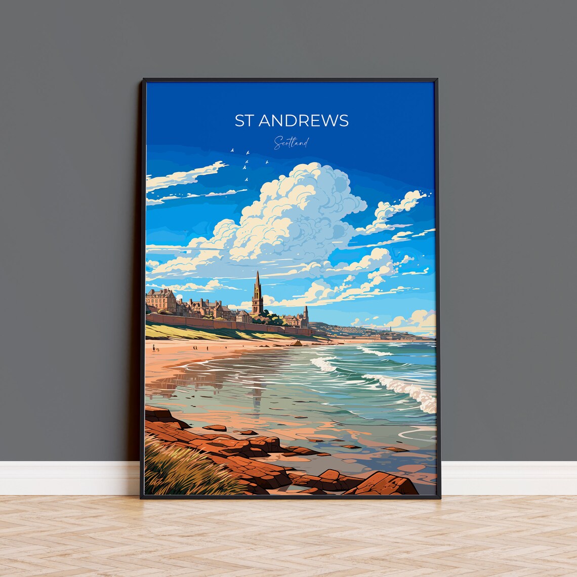 St Andrews Scotland Beach Town Church Spire Coastal Travel Poster