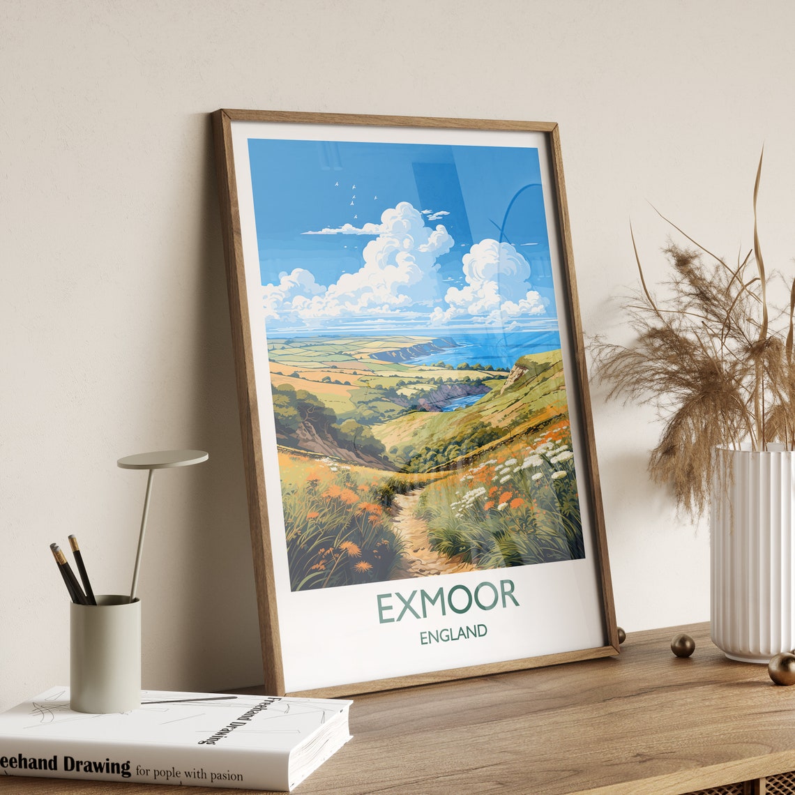 Exmoor England Coastal Cliffs Wildflower Path Seascape Travel Poster - Image 3