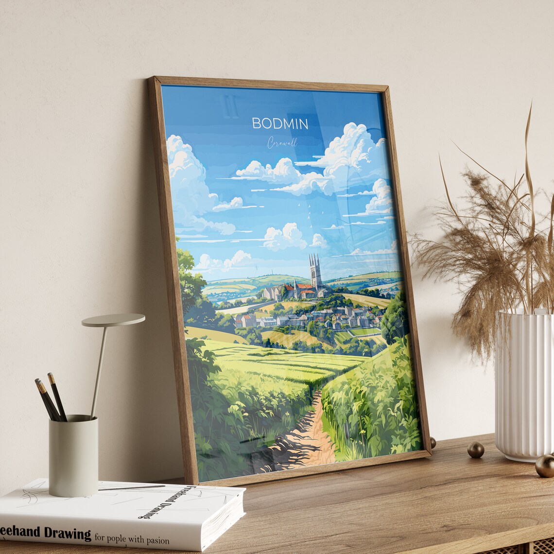 Bodmin Cornwall Village Church Tower Rolling Green Hills Travel Poster - Image 2