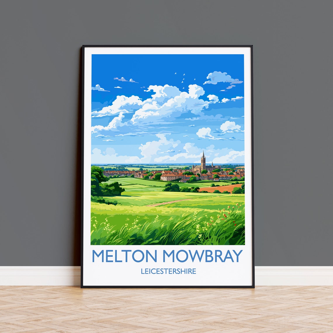 Melton Mowbray Leicestershire Green Fields Countryside Travel Poster