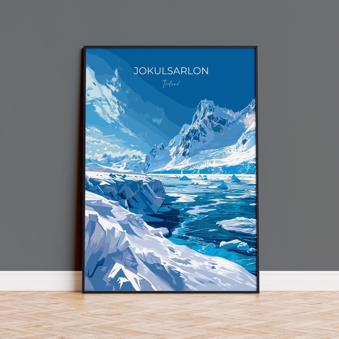 Jokulsarlon Iceland Glacier Lagoon Modern Blue Travel Poster