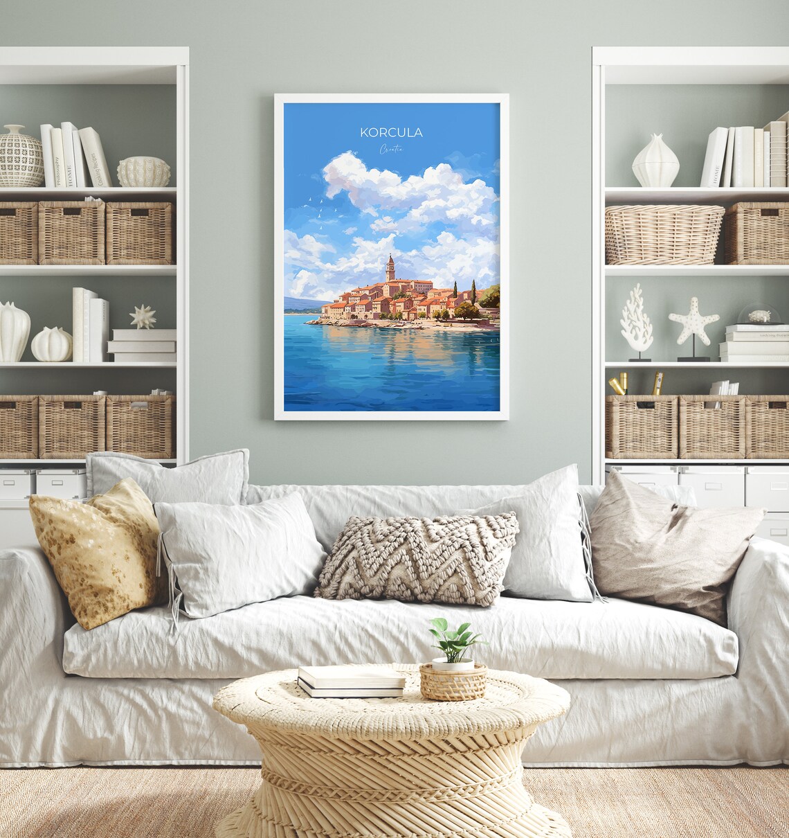Korcula Croatia Island Old Town Bell Tower Over the Sea Travel Poster - Image 4