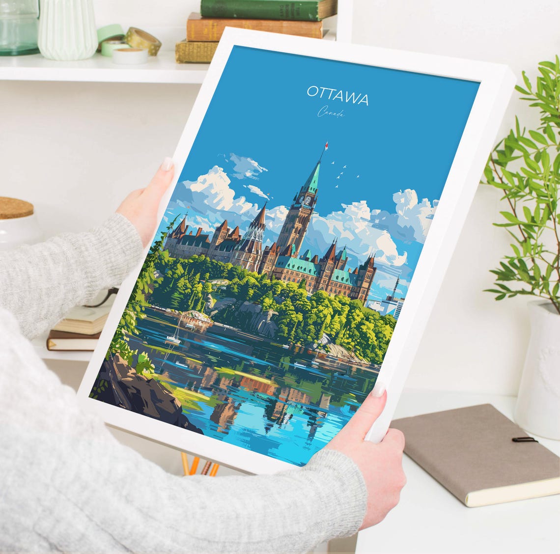 Ottawa Canada Parliament Hill River Reflection Vintage Travel Poster - Image 3