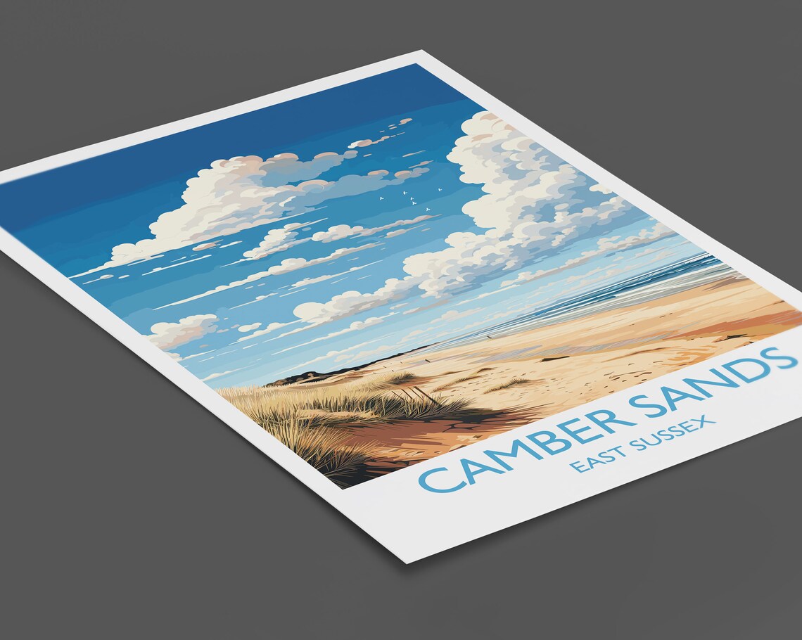Camber Sands East Sussex Sandy Beach Dunes Blue Sky Travel Poster - Image 2