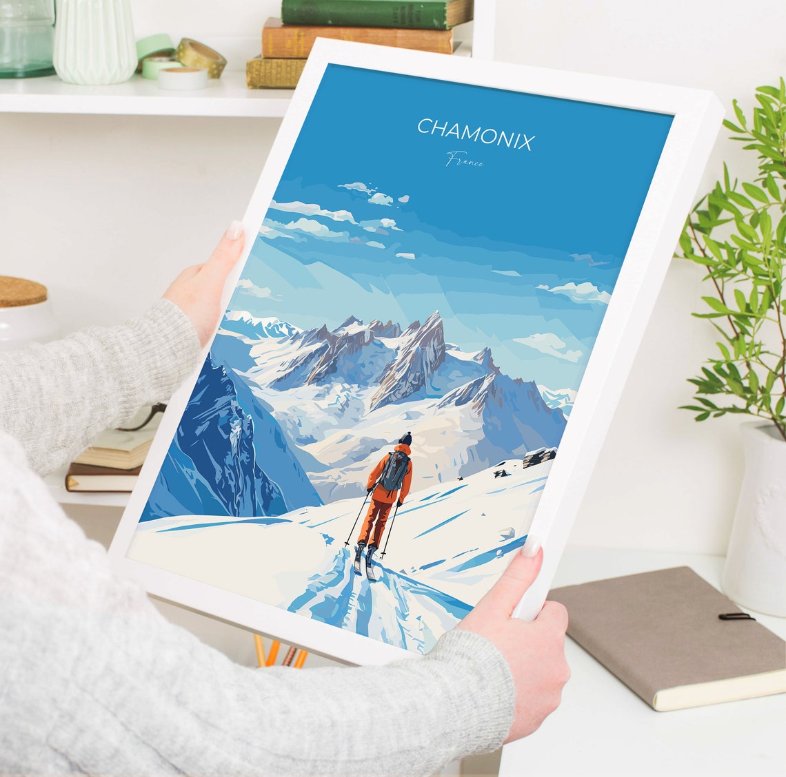 Chamonix France Mont Blanc Skier Modern Alpine Ski Resort Poster - Image 5