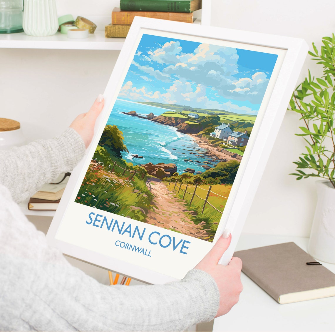 Sennan Cove Cornwall Coastal Path Sea View Cottages Travel Poster - Image 5