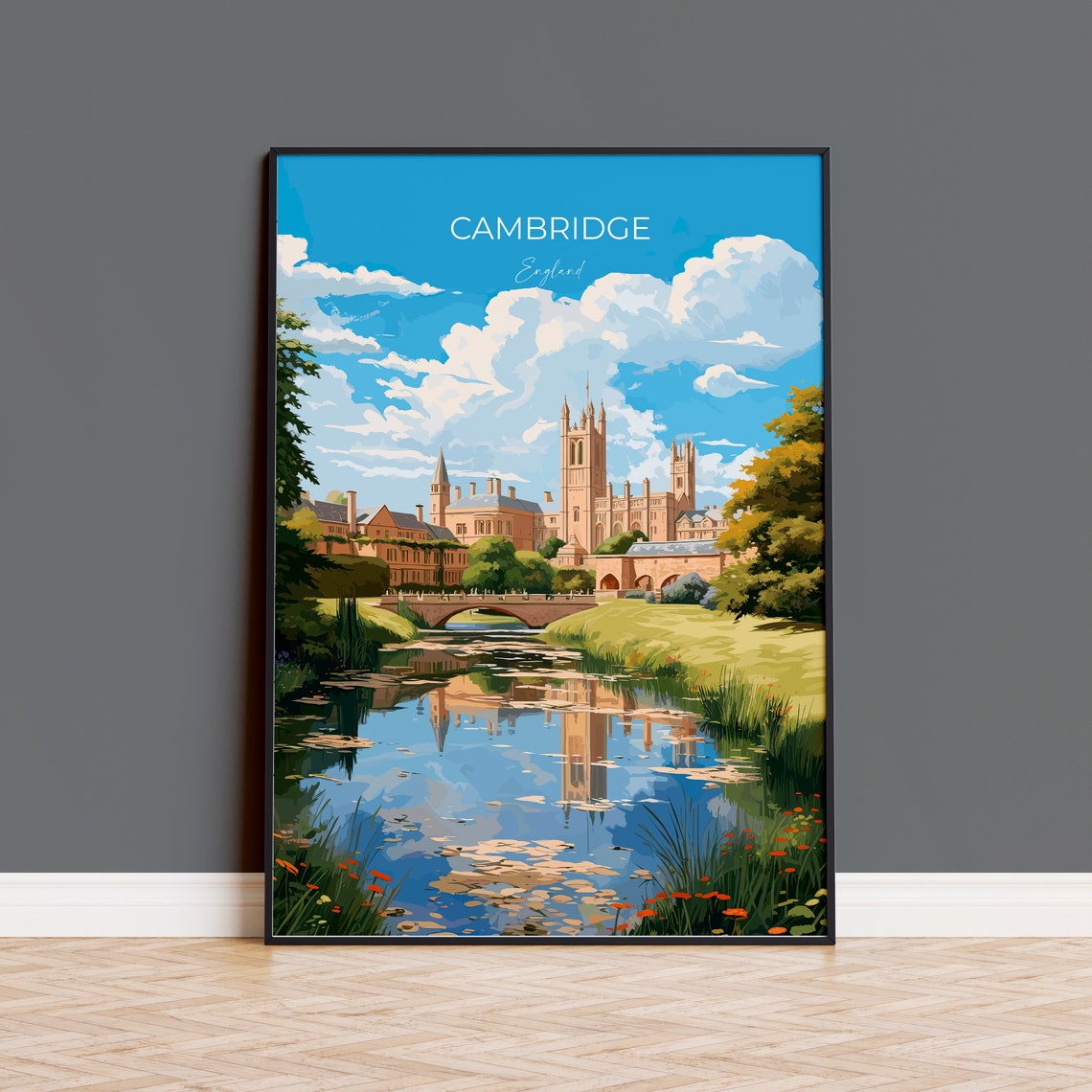 Cambridge England University Colleges River Cam View Art Poster
