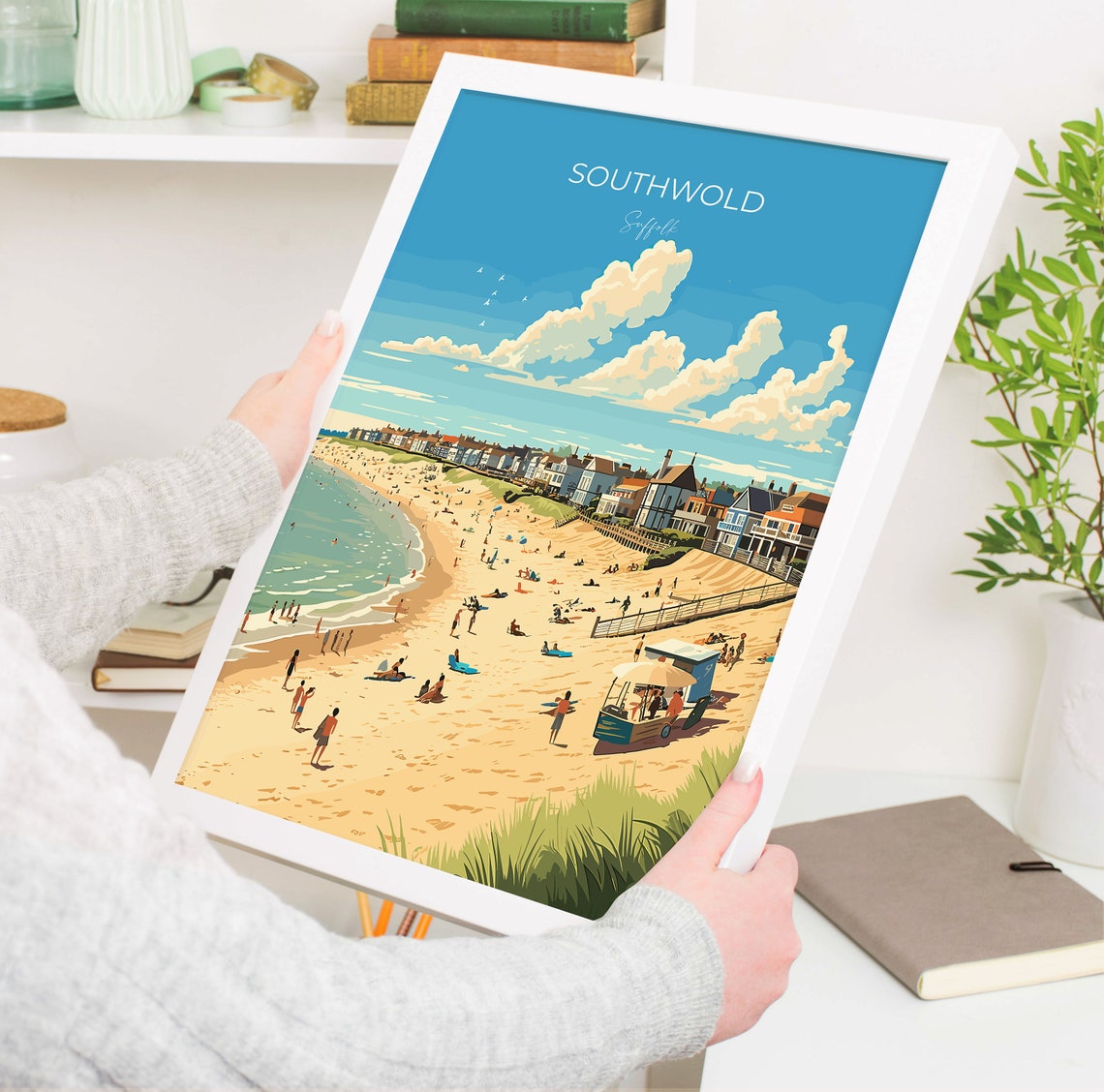 Southwold Suffolk Bustling Summer Beach Seaside Town Travel Poster - Image 3