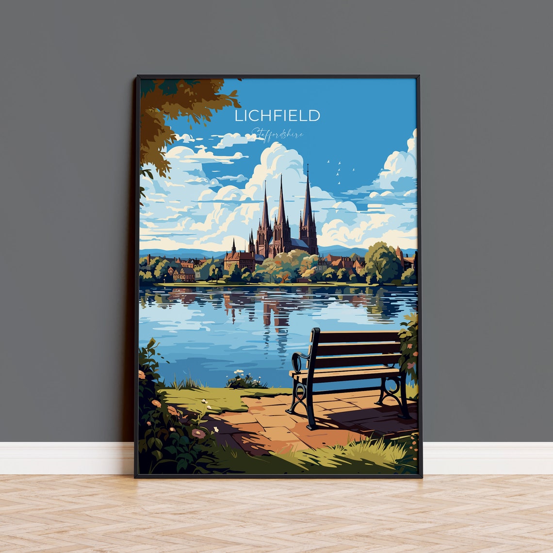 Lichfield Travel Poster Travel Print Of Lichfield England Staffordshire Art Lichfield Art Lovers Gift Wall Art Print