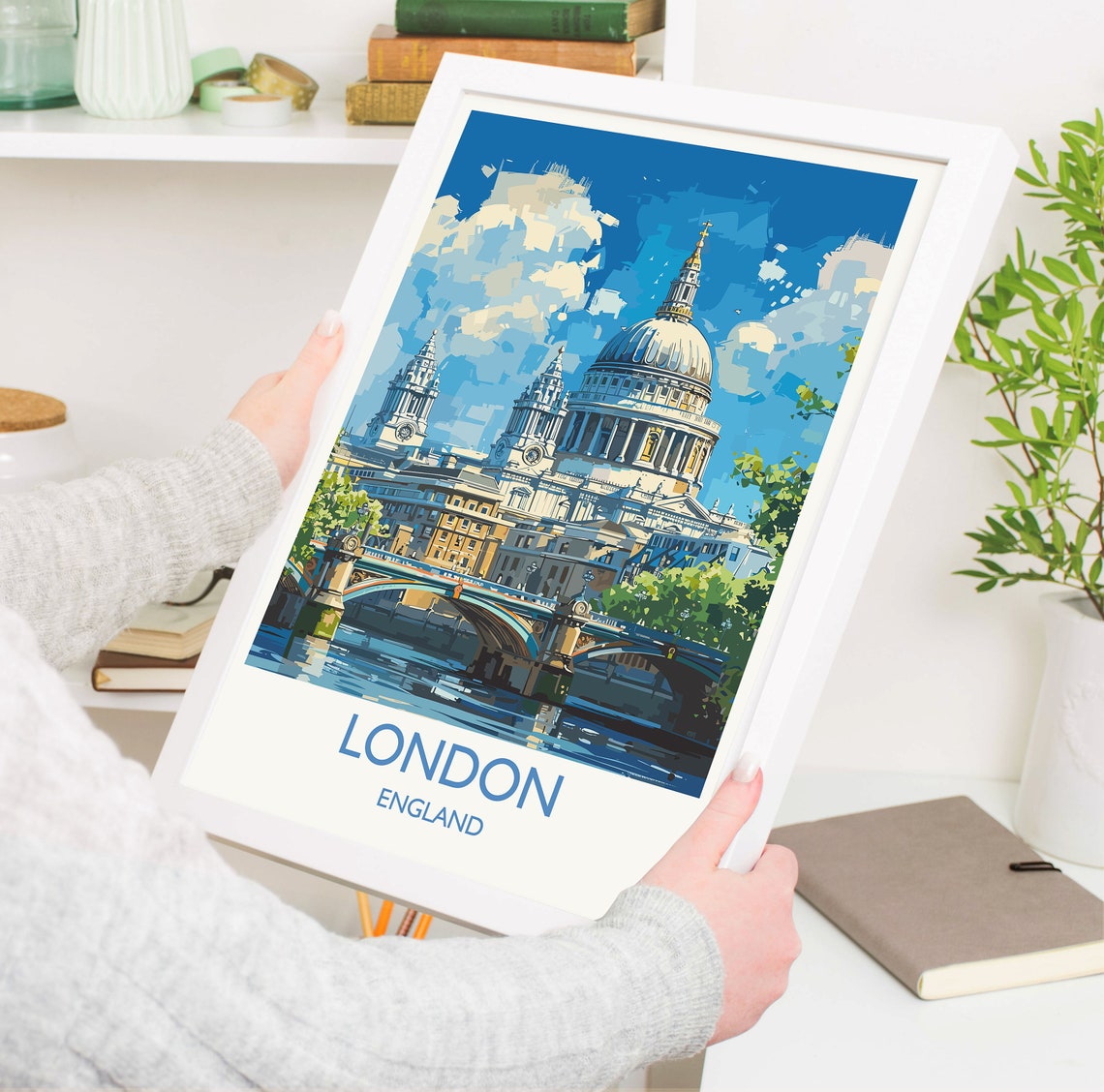 London England St Pauls Cathedral Bridge River View Travel Print - Image 3