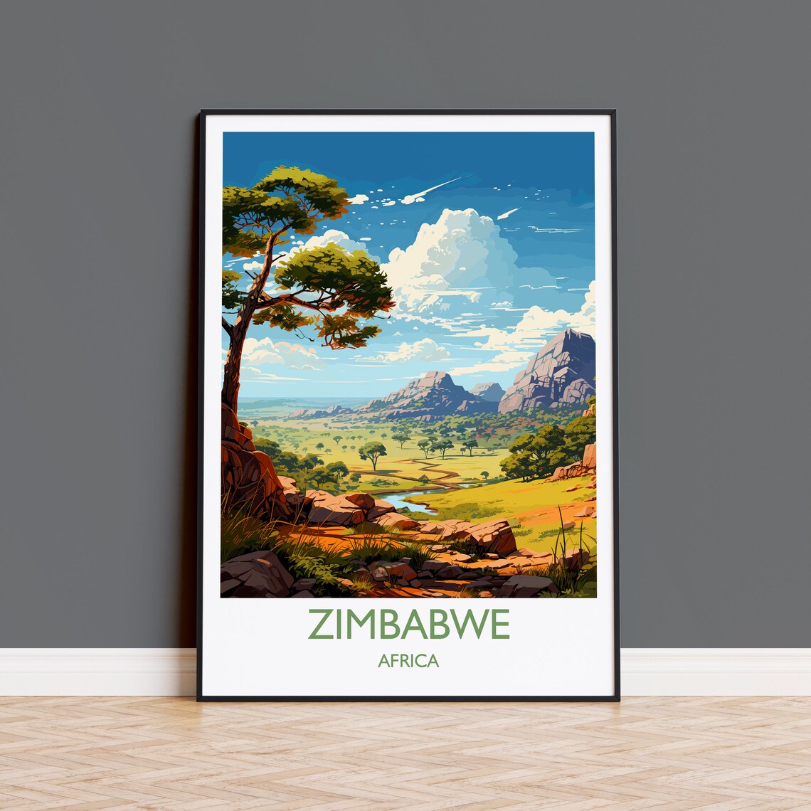 Zimbabwe Travel Poster, African Wall Art Print