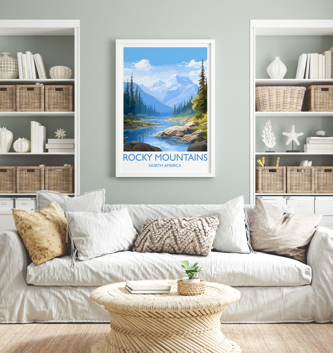Rocky Mountains Snowy Peak Pine Forest River Scene Travel Poster - Image 4