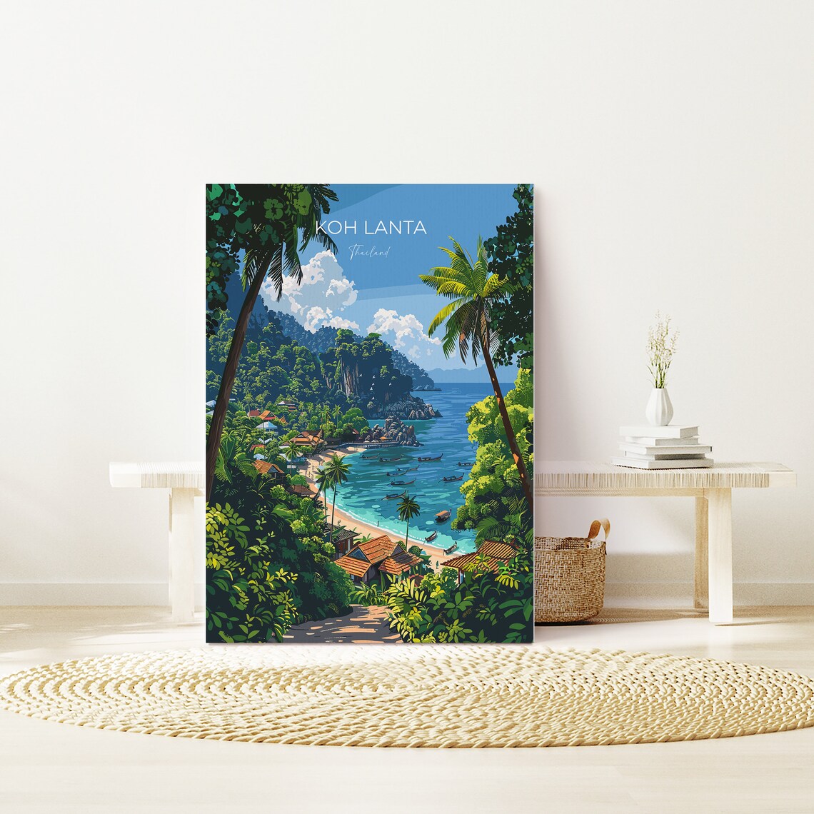 Koh Lanta Thailand Jungle Path to Beach Longtail Boats Travel Poster - Image 2