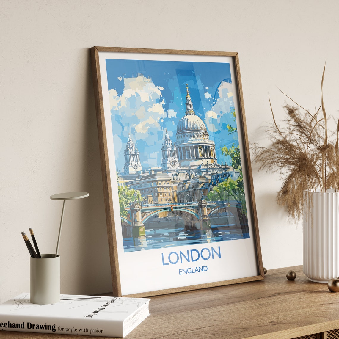 London England St Pauls Cathedral Bridge River View Travel Print - Image 2