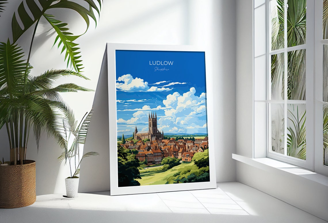 Ludlow Shropshire Colourful Market Town Skyline Travel Poster - Image 3