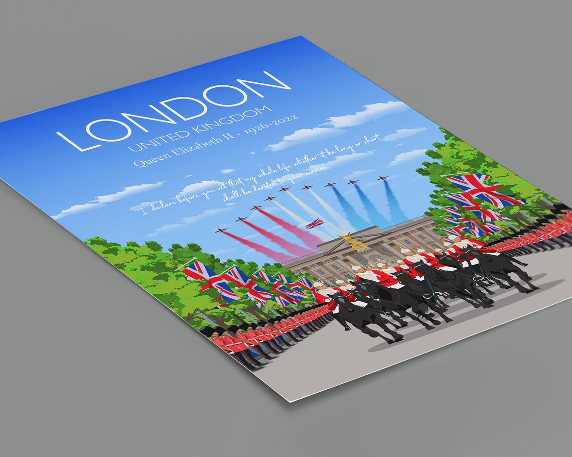 Queen Elizabeth II Memorial London Travel Poster - Image 2