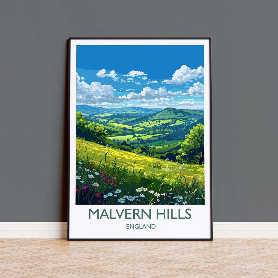 Malvern Hills Countryside Travel Poster With White Border Art